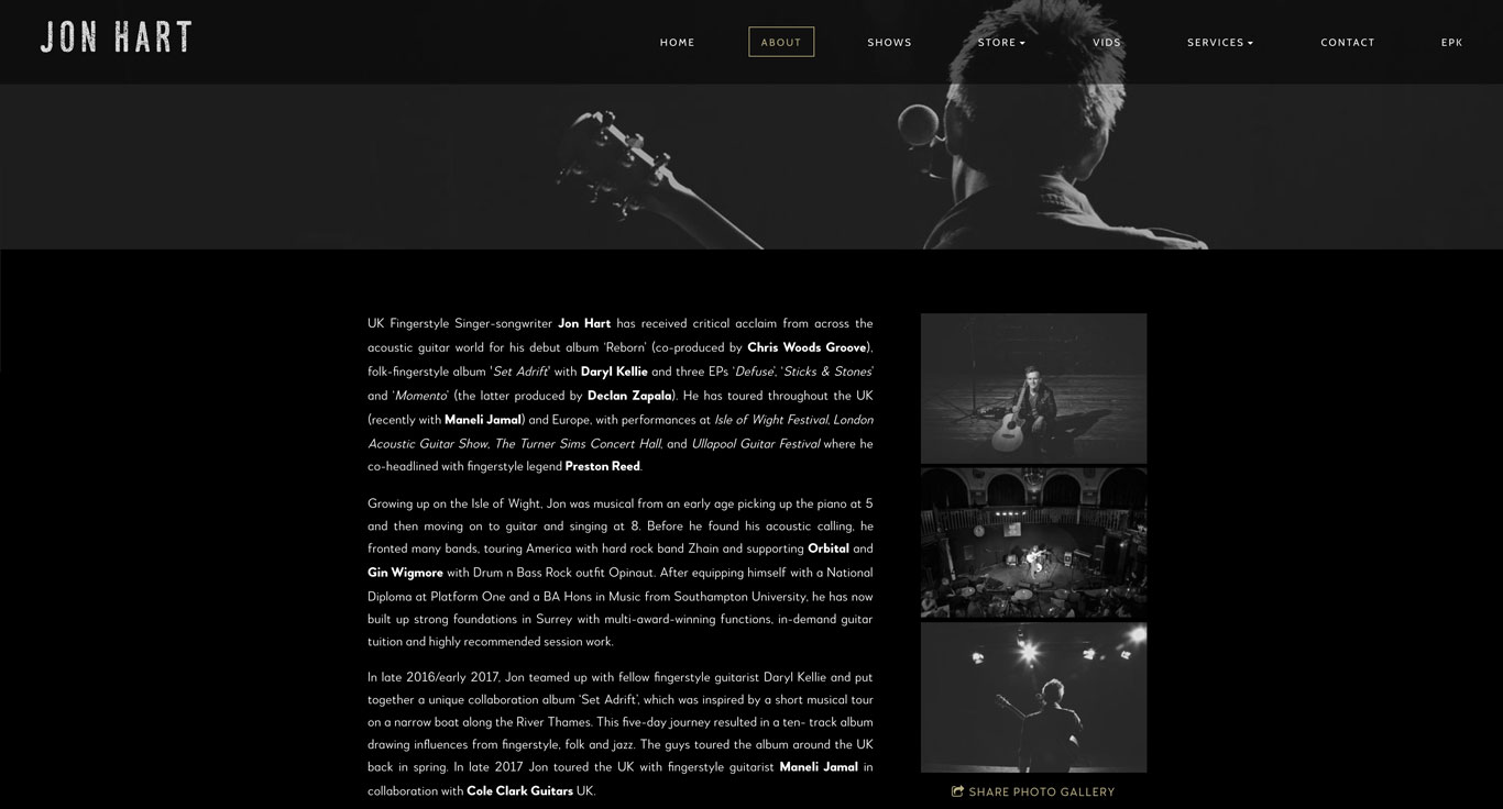 Musician website bio example