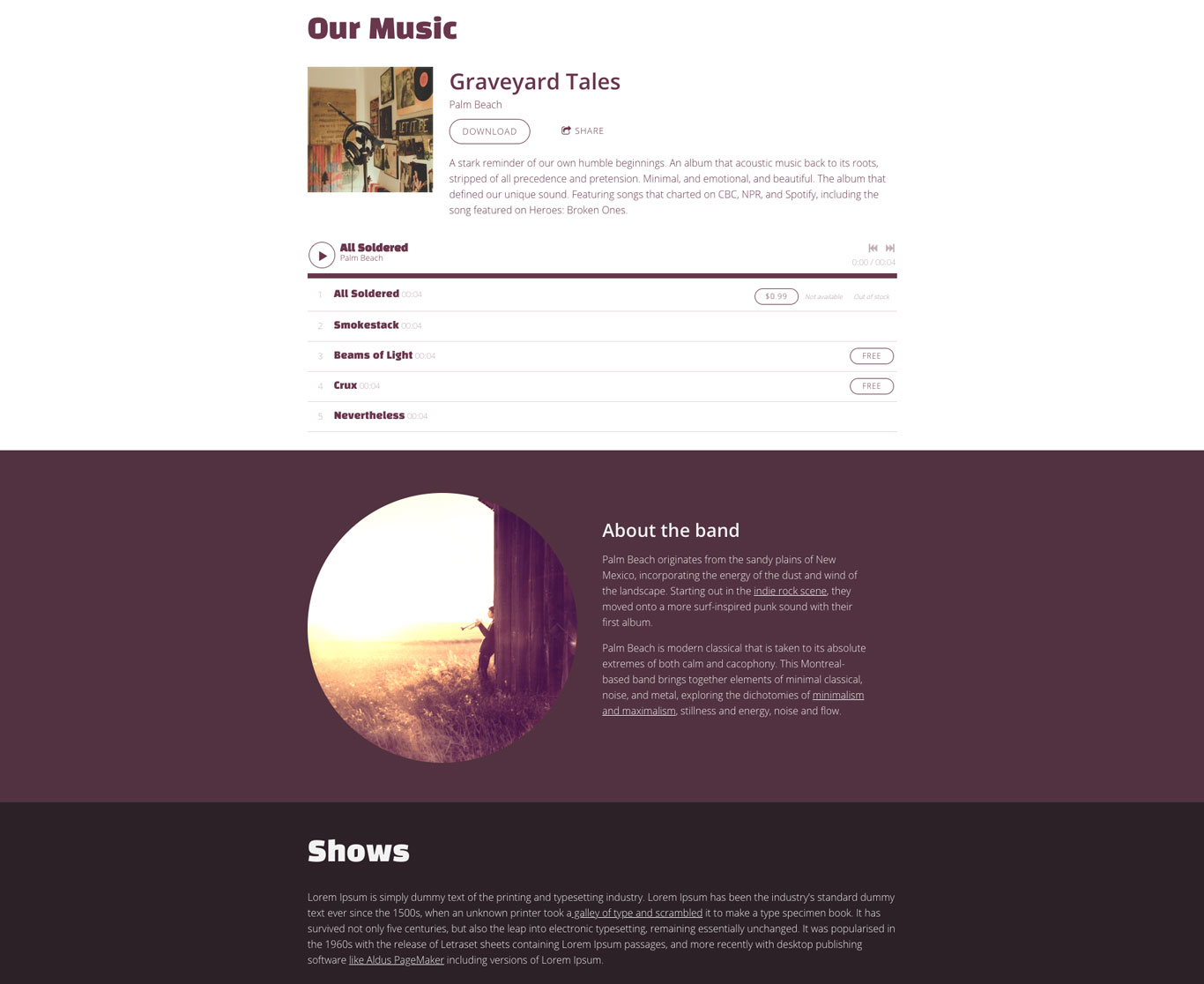Music website template example along with sections
