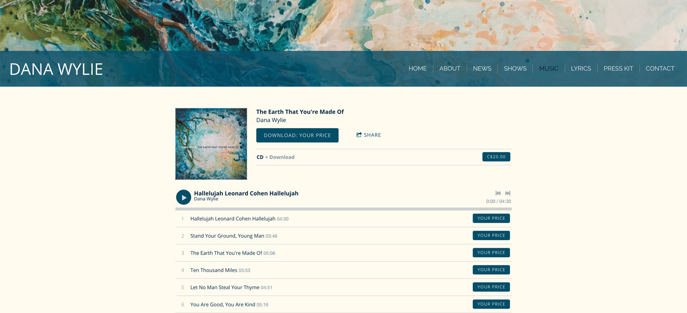 Singer website design Dana Wylie