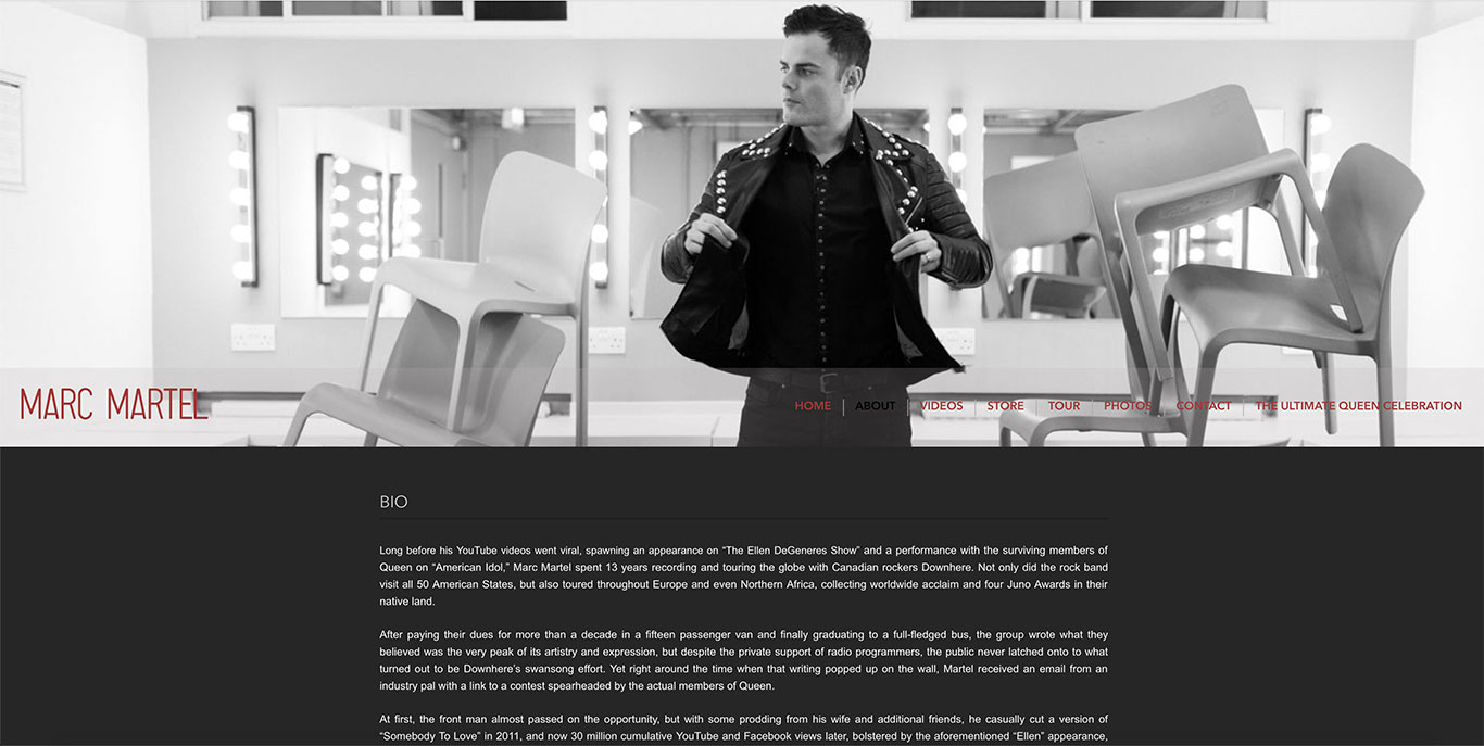 Singer website design Marc Martel