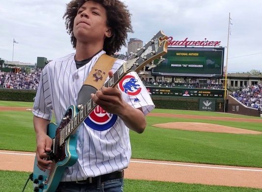 Brandon Niederauer Kills It On Electric Guitar National Anthem @ Chicago Cubs Game