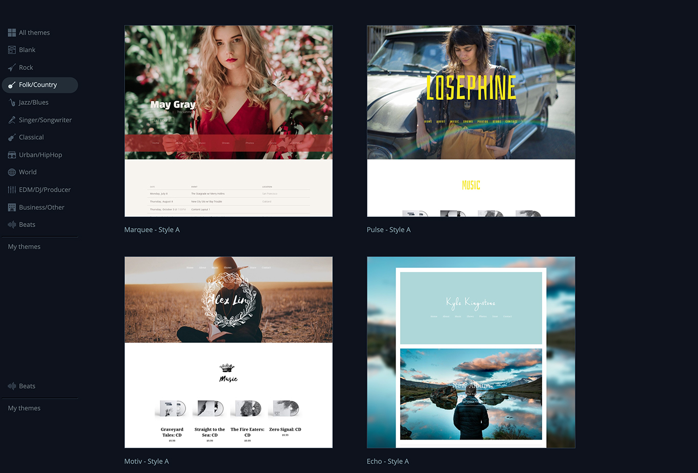 Choose a Music Website Template