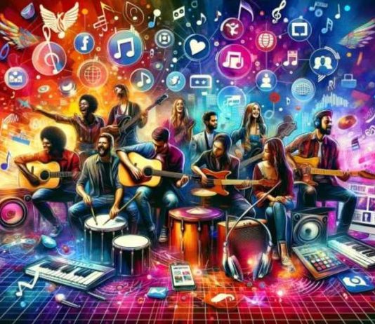 Timeless Music Marketing Strategies: From the 1980s to the 2020s A blend of music marketing strategies from different eras, symbolizing their enduring relevance.