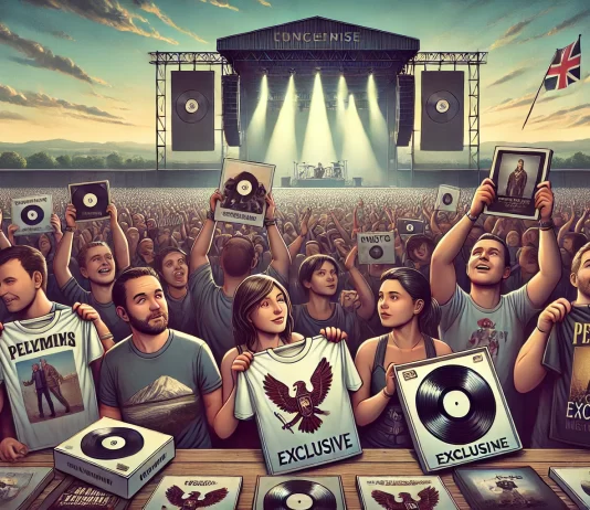 The Price of Fandom: Is Loyalty Being Exploited? Fans holding merchandise at a concert, symbolizing the cost of loyalty in the music industry.