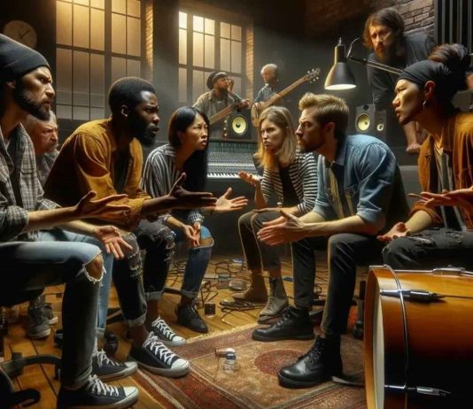 How to Build Creative Partnerships in Today’s Industry musicians collaborating in a recording studio