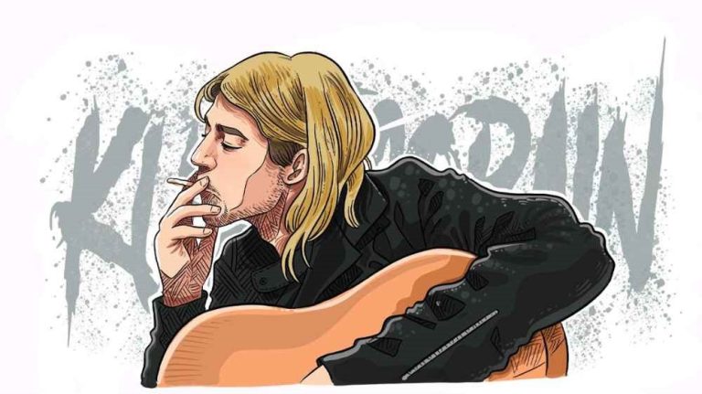 Kurt Cobain performing on stage during the 1990s.