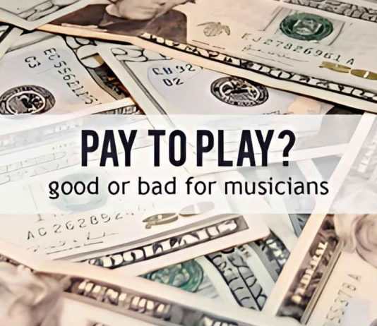 The Pay-to-Play Dilemma: Is It Hurting Emerging Artists? Musicians performing live in a small venue, highlighting the challenges of pay-to-play gigs.