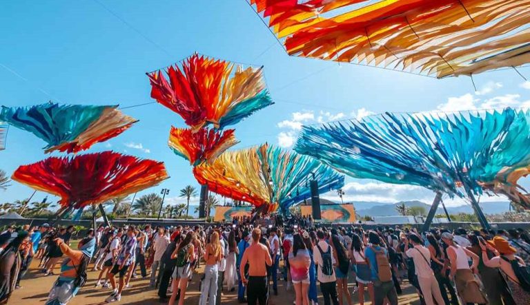 Crowds at Coachella 2024 gathered at the festival grounds under the California sun.