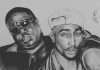 Tupac Shakur and Biggie Smalls in a split-screen image, symbolizing their unsolved murders.