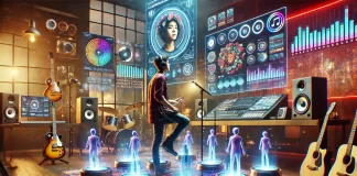 An artist interacting with fans through AI-powered digital tools.